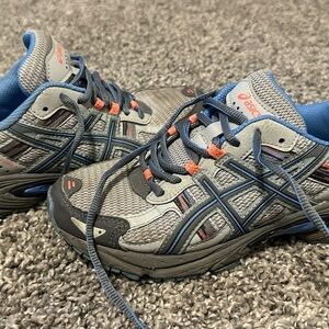 Asics Gray and Blue Athletic Shoes with Breathable Mesh